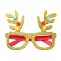 Christmas reindeer antler glasses with golden glitter and colorful pom-poms on red frames - SDYJ-5-11 Red Glitter Antlers