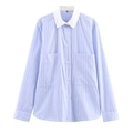 Camicia a righe azzurre da donna con colletto a contrasto bianco e tasche doppie - XS / Azzurro