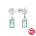 Sparkling S925 sterling silver octagonal star earrings with rectangular blue sapphire drops - 925 Silver / White Gold
