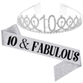 Silbernes 10. Geburtstag Set mit Strass-Tiara und 10 & FABULOUS Glitzer-Schärpe - Silber 10 & Fabulous Set