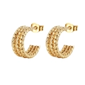 Close-up of triple-layered woven texture on 18K gold-plated stainless steel earrings - 15mm / Gold
