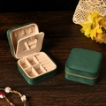 Portable dark green velvet jewelry travel case with mirror and zip closure for rings - Velvet Classical Green (With Mirror)