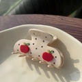 Pince à cheveux crème élégante avec motif pomme rouge et strass sur bol en céramique - Blanc Crème - Double Pomme - Pince Crabe Moyenne Strass