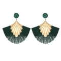 Pendientes de borla en forma de abanico con tachuelas de tela verde oscuro y texturas doradas - Verde Oscuro