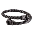 Retro stainless steel wire bracelet featuring dual fist charms in a vintage silver finish - Boxing Fist Twisted Style (KB121351-KFC) / Black