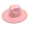 Top view of a pink wide-brim wool felt fedora hat with a classic teardrop crown design - M (56-58cm) / Pink