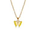 Bohemian gold-tone butterfly necklace featuring vibrant yellow and cream enamel wings - A3054-BEYE (Beige Yellow Butterfly)