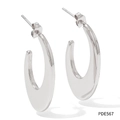 Minimalist silver geometric oval C-shape earrings in polished stainless steel - Silver(PDE567)