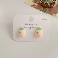 Cute yellow pineapple earrings with green leaves and 925 silver needle on display card - Yellow Pineapple House