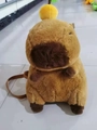 Cute brown plush capybara backpack for children featuring a small orange on head - Persimmon Style (Webbing Strap)
