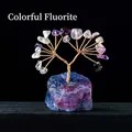 Colorful fluorite crystal tree with brass wire branches on a natural stone base - Rainbow Fluorite Raw Stone Base Tree
