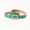 Cintura da donna in pelle verde con fibbia ovale dorata e decorazione con perle finte - Verde