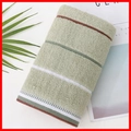 Sage green cotton towel with elegant striped texture and absorbent terry fiber weave - Cotton Color Thread Green (Towel)