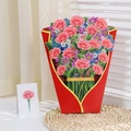 3D pop-up greeting card featuring a pink carnation bouquet in a red vase base - Carnation
