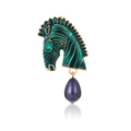 Detail of zebra head brooch with green enamel, gold finish and purple pearl drop - Green Zebra (With Dark Purple Pearl)(C196-B)