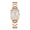 Elegant rectangular rose gold women's watch with white dial and metal strap - White