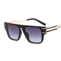 Fashionable oversized square black sunglasses with gold metal trim and purple gradient lenses - Black Frame Gradient Gray Lens