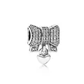 Bow charm with pave cubic zirconia and polished heart pendant for DIY bracelets - H8-05 Rhinestone Bow Heart