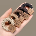 5-piece elastic hair scrunchies set in earth tones featuring cute cartoon bear patches - Dark Tone Bear Tag Hair Ties 5Pcs Set