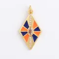 Rhone-shaped pendant with dark blue and orange enamel and sparkling crystals - M036032-F-Blue Orange Mixed (Rhombus)