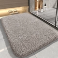 Absorbent grey rectangular microfiber bath mat with a non-slip backing for modern bathrooms - Deep Beige