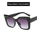 Retro cat-eye sunglasses with thick bright black frame and gradient purple grey lenses - Bright Black / Gradient Gray