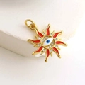 Gold-plated sun evil eye pendant with red enamel and micro-pave cubic zirconia - Red Sun God