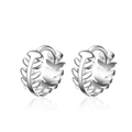 Macro shot of silver vine leaf earrings with detailed metallic texture on white background - Smooth Leaf Ear Buckle-Platinum Silver