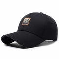 Classic black baseball cap with vintage patch and white letter print on the brim - Black