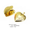 Polished gold-plated heart locket pendant with floral engraving and hollow interior - Flower Engraved