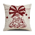 Beigefarbene Kissenhülle aus Leinen mit rotem Weihnachtsglocken- und Schriftzug-Druck - Beige Rote Glocken/22YM13-1