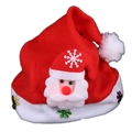 Red plush Christmas hat featuring 3D Santa Claus patch and gold snowflake sequins - LED Santa Claus Glowing Hat