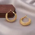 Luxurious gold-plated hoop earrings featuring a fine woven mesh texture on satin - Hollow Woven Texture / E-019---Gold