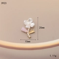 Detailed close-up of 20mm floral enamel alloy charm with pearl core for DIY jewelry - Two-tone Pearl Flower (3923)