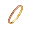 Gold stainless steel bangle featuring pink emerald-cut crystals with hidden clasp - Wide Version / Gold + Pink