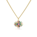 Makroansicht der 18K vergoldeten Evil Eye Halskette mit Zirkonia und blauer Emaille - Rotes Zentrum-22438