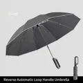 Smoke grey automatic inverted umbrella with o-ring handle for easy hanging - 23 Inch / 106cm Diameter / Smoke