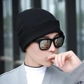 Berretto in maglia a coste nere da uomo, cappello invernale caldo in stile minimalista - Taglia unica / Nero