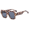 Oversized square sunglasses featuring vintage dark brown tortoise shell frames and grey lenses - Flower Frame Grey Lens