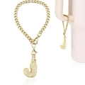 Golden chain accessory with a sparkling zircon letter J charm for tumblers and mugs - Letter J