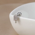 Close-up of silver lollipop ice cream stud earrings with pink pavé crystals and ball screw back - 60065-4 Silver - Popsicle