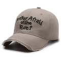 Distressed khaki cotton baseball cap with 'Are you Afraid of the Blue?' embroidery - Deep Beige