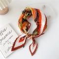 Pleated silk scarf with orange and brown floral pattern for women in ins-style - Lotus Pink Border Striped Leopard