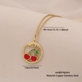 Detailed view of golden copper stainless steel necklace with cherry happy pendant and dimensions - 5# Cherry-Happy