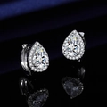 Silver pear-shaped drop earrings with high-clarity cubic zirconia and halo setting - Pear-shaped Teardrop Earrings Led-22