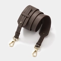 Adjustable dark brown litchi leather strap with gold lobster clasps and white stitching - Gold Buckle / Gray