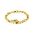Détail du bracelet chaîne cubaine plaqué or avec tête de serpent Ouroboros et zircones - 18cm / Bracelet Or