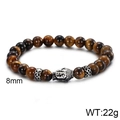 Tiger eye stone beaded bracelet with silver Buddha head charm, 8mm diameter beads - Tiger Eye Buddha Head Beaded Style (KB60923-BD) / Bead Diameter 8mm