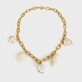 Gold chunky chain necklace featuring natural seashell charms on a white background - Gold
