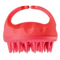 Ergonomic red silicone scalp massager brush with handle for hair washing and cleaning - Hand-held Rose Red